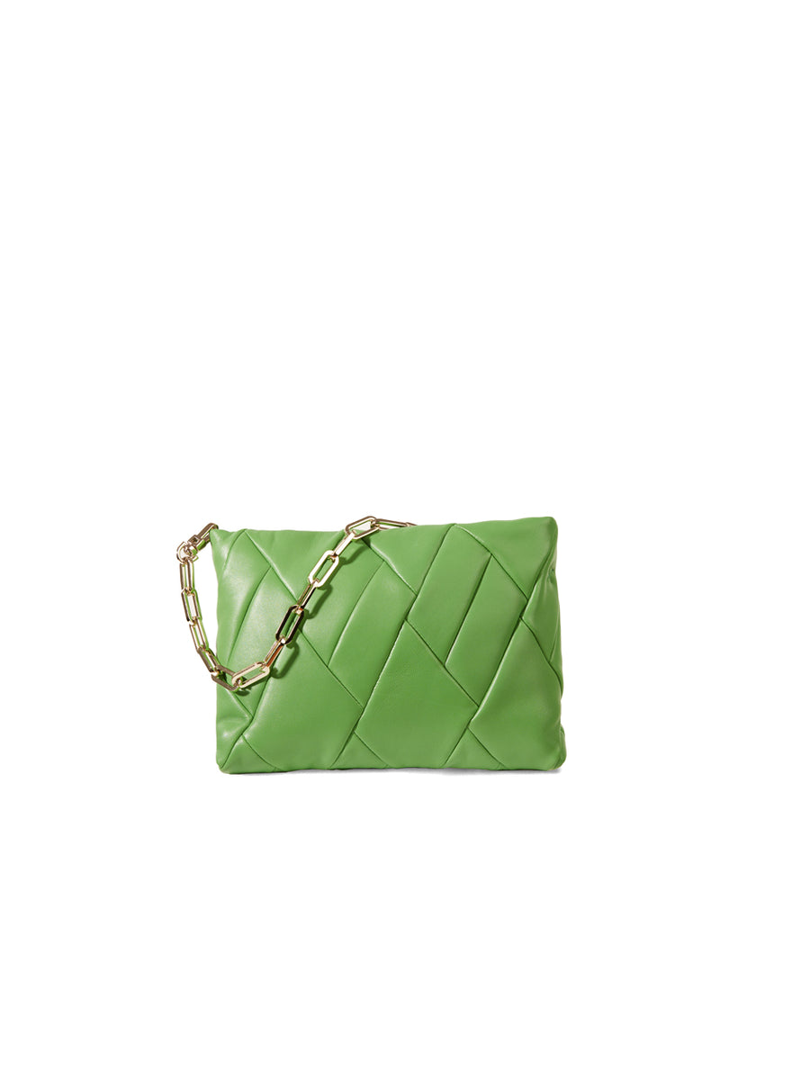 RECO Crossbody pouch bag CUBO crafted from light green paneled leather with tactile and soft orignal texture from upcycled nappa leather