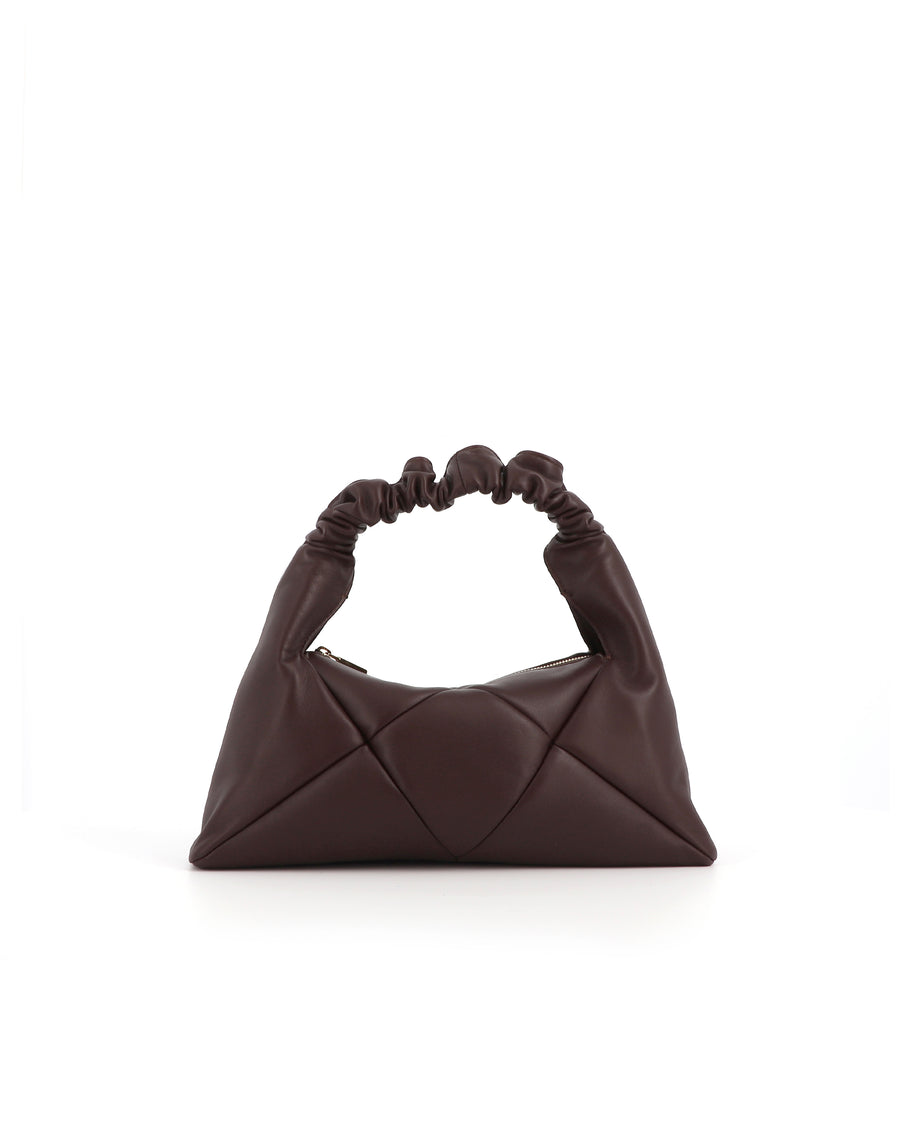RECO handbag DIDI HOBO crafted from dark brown paneled leather with a tactile and soft orignal texture from upcycled nappa leather