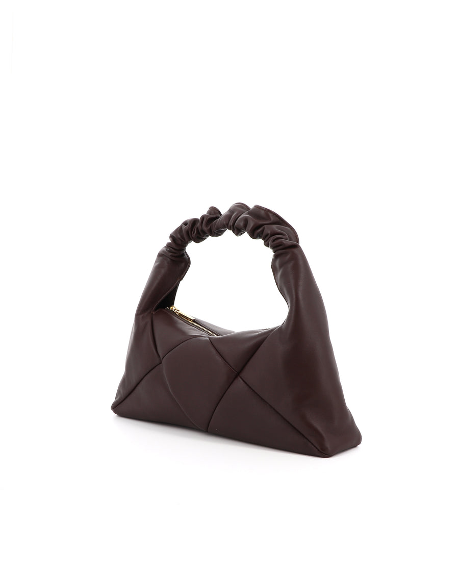 RECO handbag DIDI HOBO crafted from dark brown paneled leather from upcycled and sustainable materials with a colorful and confortable design  