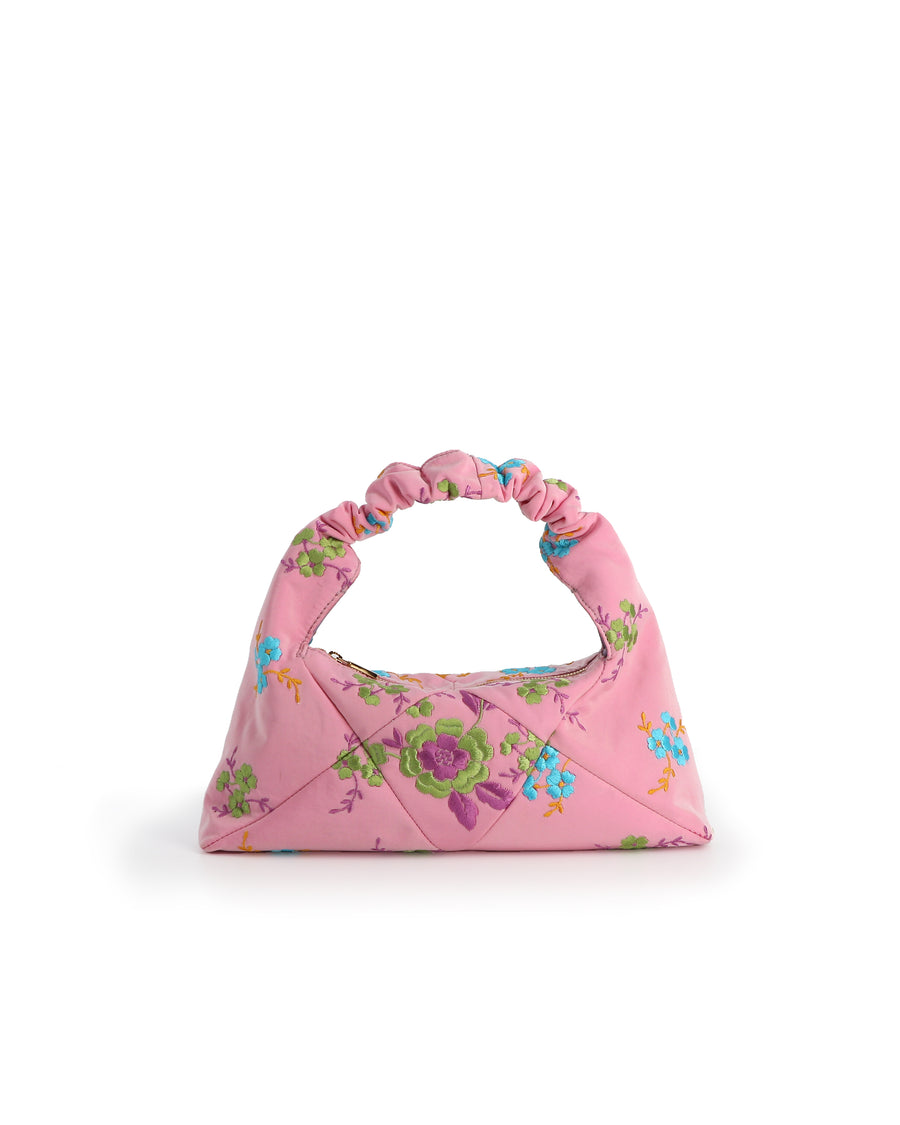 RECO handbag DIDI HOBO crafted from pastel pink embroidered satin perfect gift for wife in accessible luxury
