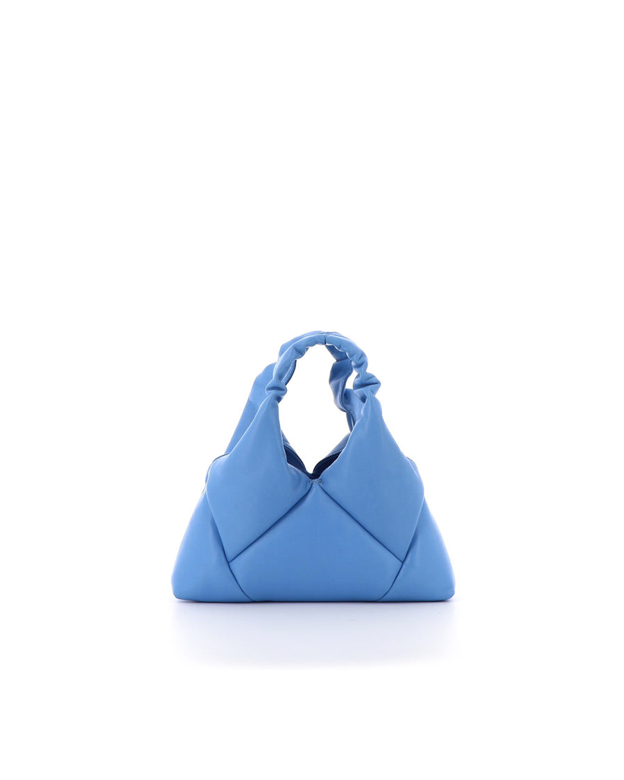 RECO handbag MINI DIDI crafted from blue paneled leather with a ruched soft handle