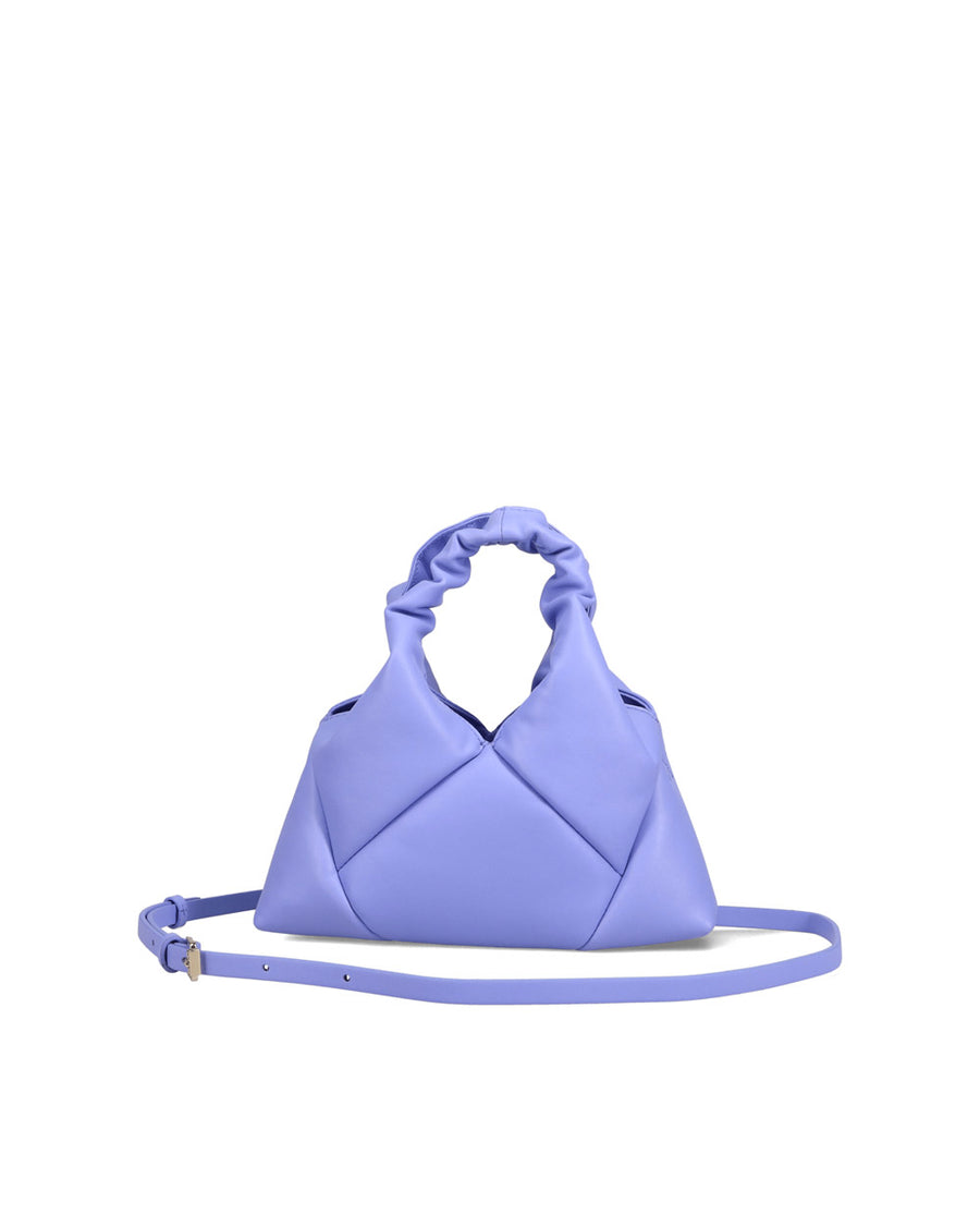 RECO handbag MINI DIDI crafted from lilac paneled leather with its detachable and ajustable shoulder strap for a comfortable crossbody wear. 