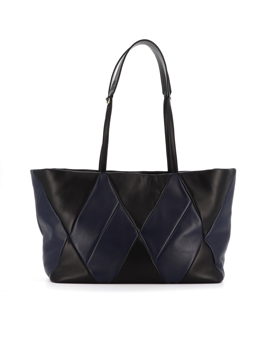 RECO handbag TRIXI crafted from black and dark blue paneled leather  with a large capacity