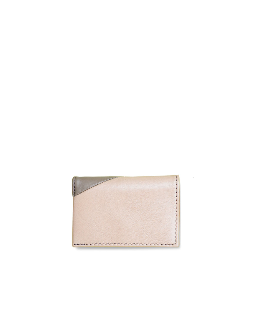 RECO Paris DIAGO card holder back view showing soft grey and nude Nappa leather and refined craftsmanship.