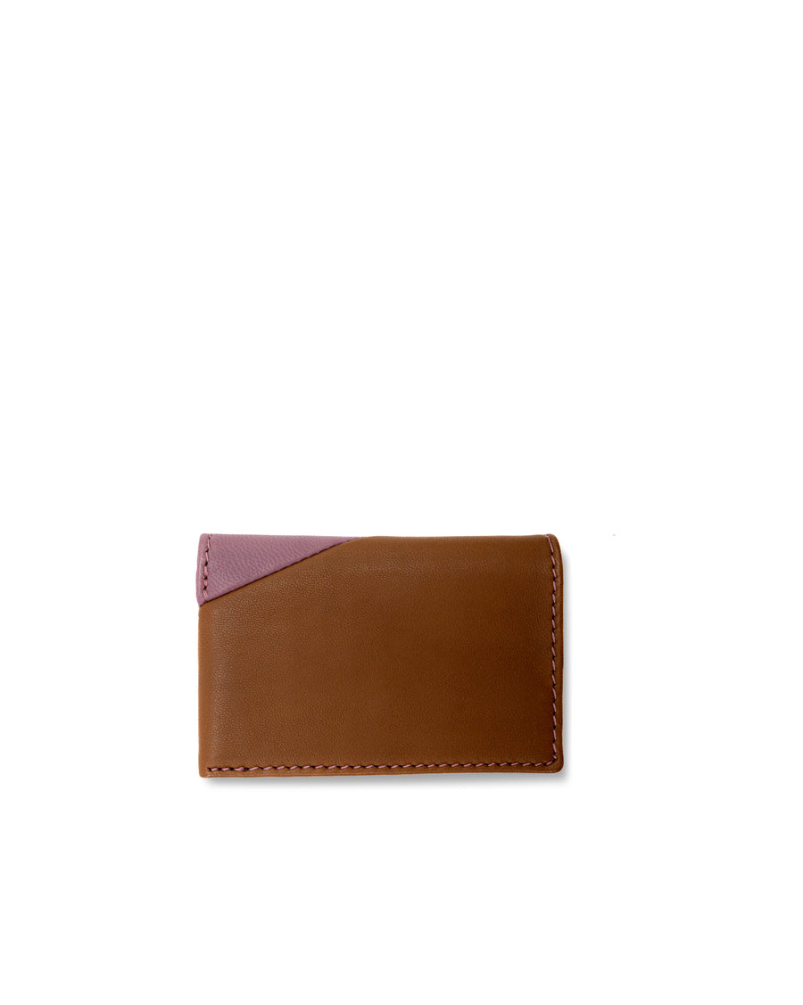 RECO Paris DIAGO card holder back view showing supple purple and brown Nappa leather and refined craftsmanship.