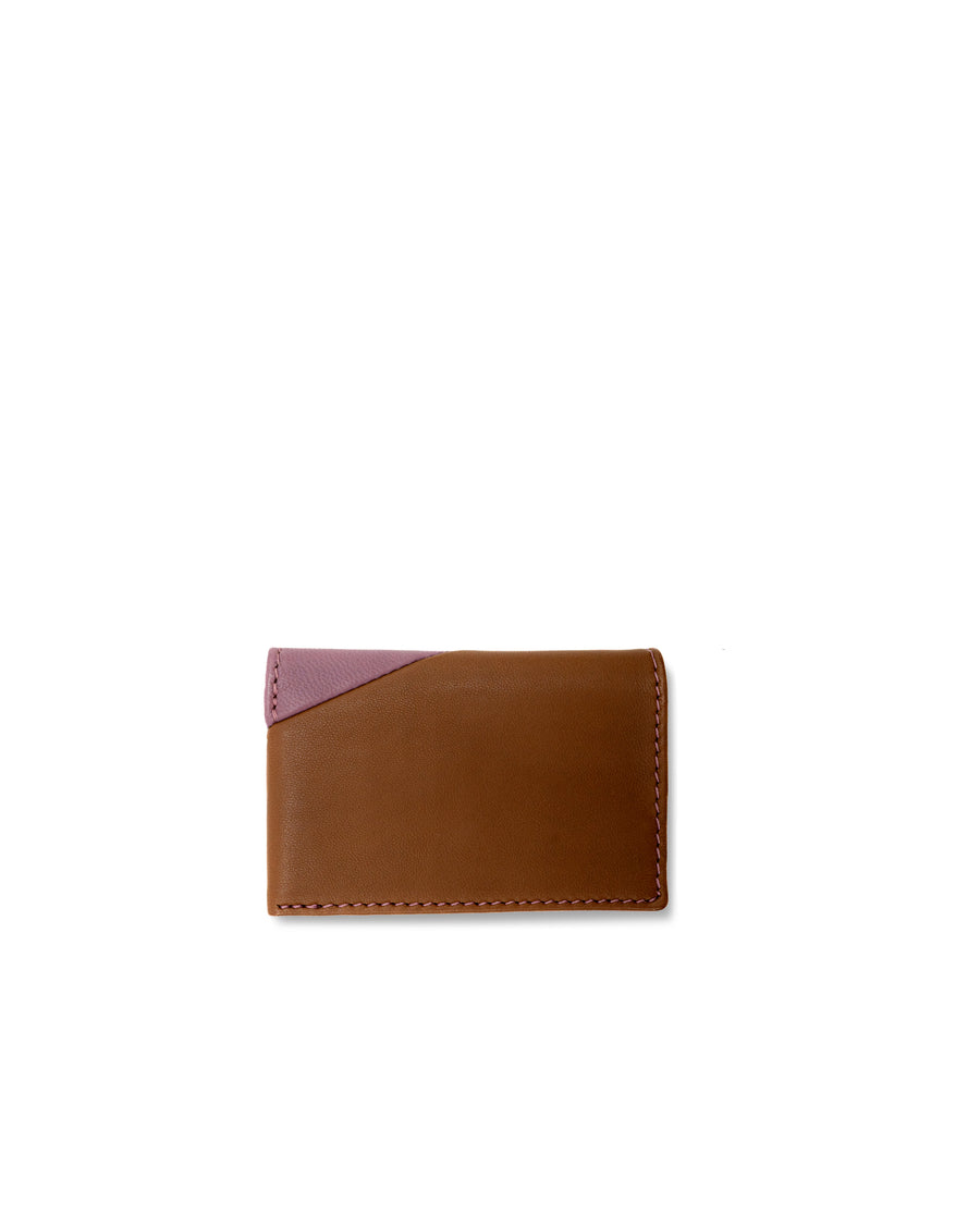 RECO Paris DIAGO card holder back view showing supple purple and brown Nappa leather and refined craftsmanship.